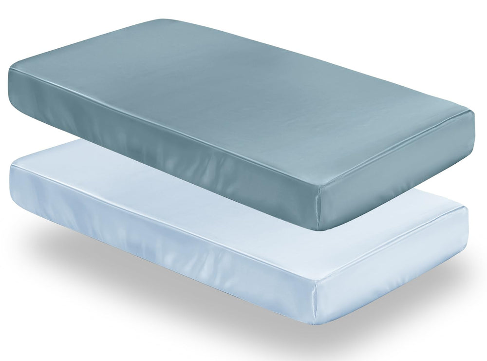 SiinvdaBZX satin crib sheet in light blue on a crib mattress, cool and comfortable