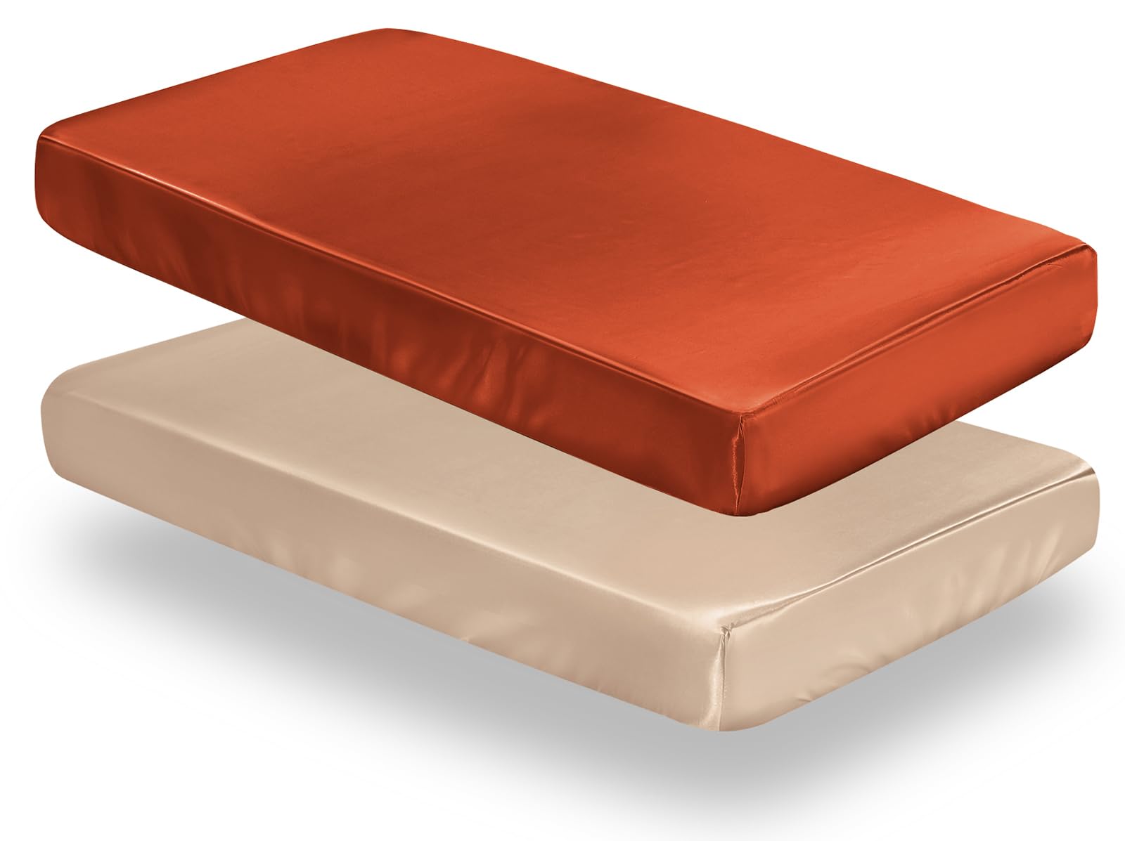 SiinvdaBZX satin crib sheets two-pack in rust orange and beige, soft and cool for baby skin.