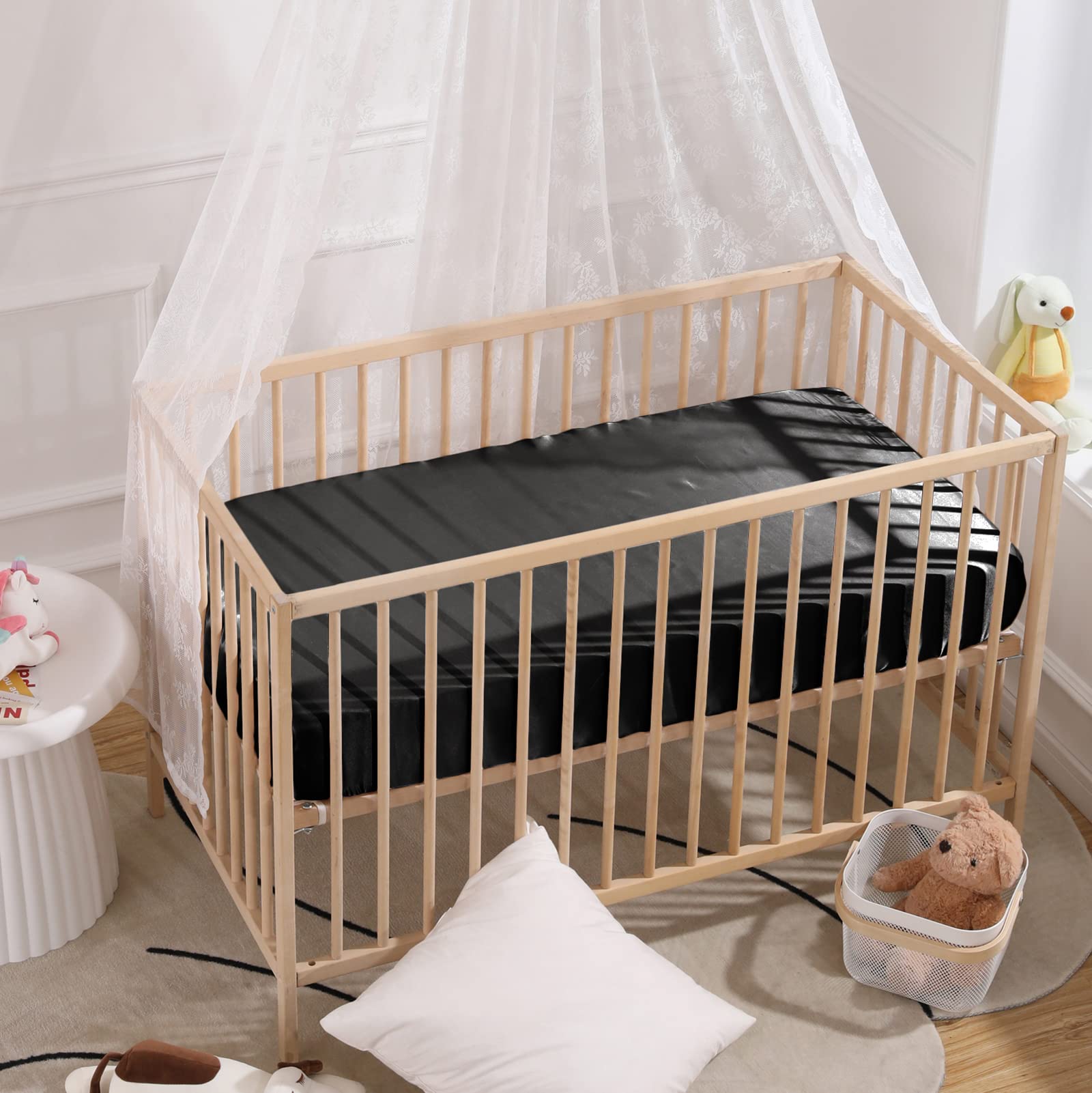 SiinvdaBZX satin mini crib sheet elastic band edge, ensures a taut fit