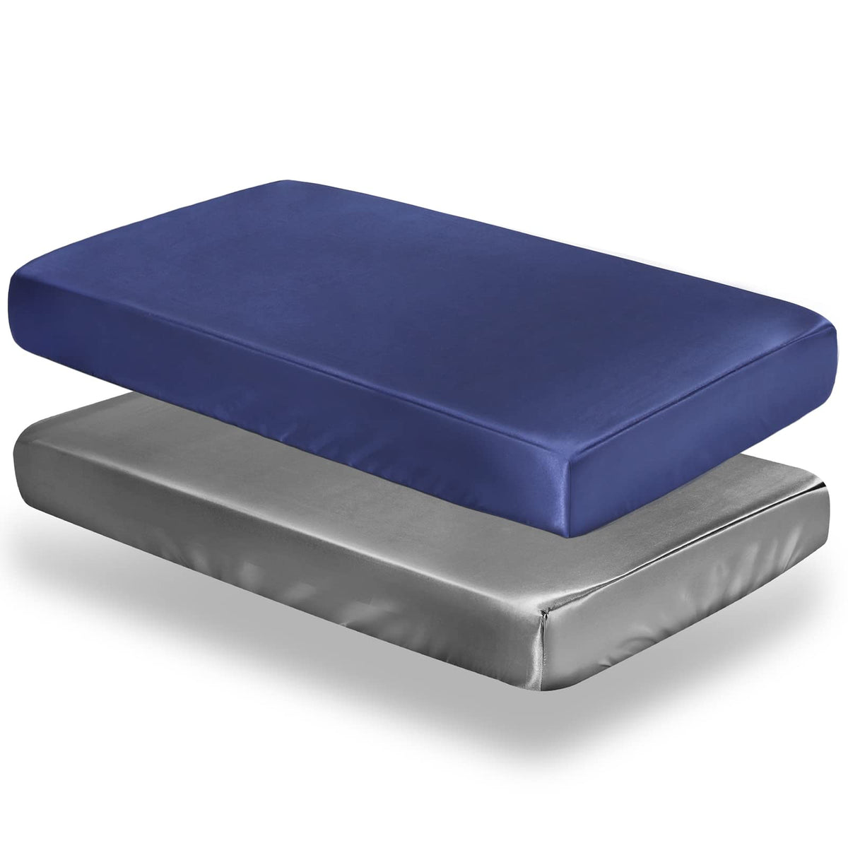SiinvdaBZX satin mini crib sheets in grey and navy offer silky softness for comfortable sleep.