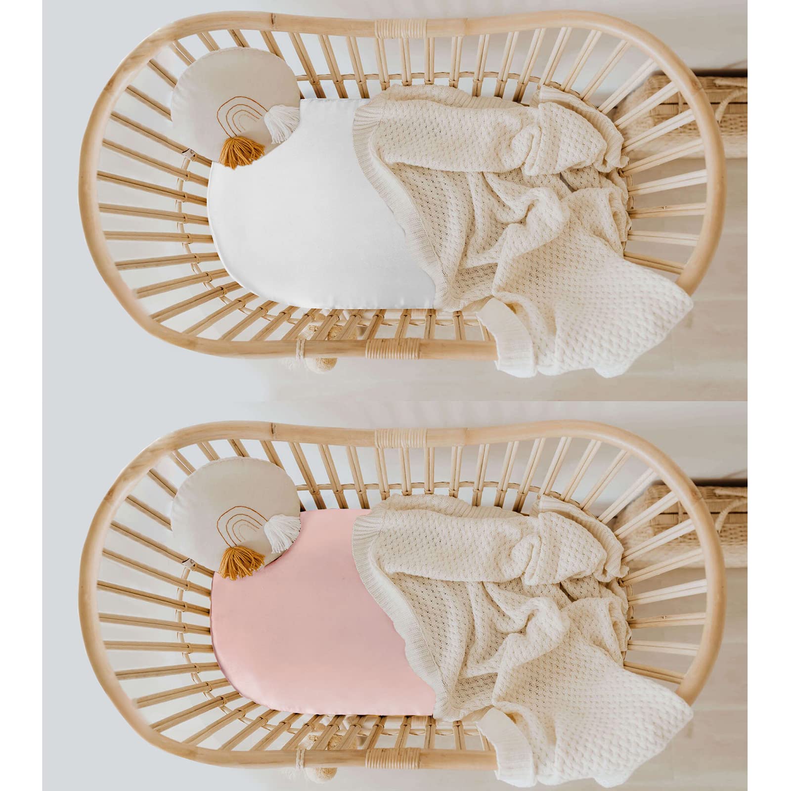 SiinvdaBZX satin bassinet sheets fit-on-mattress shows secure elastic pocket.