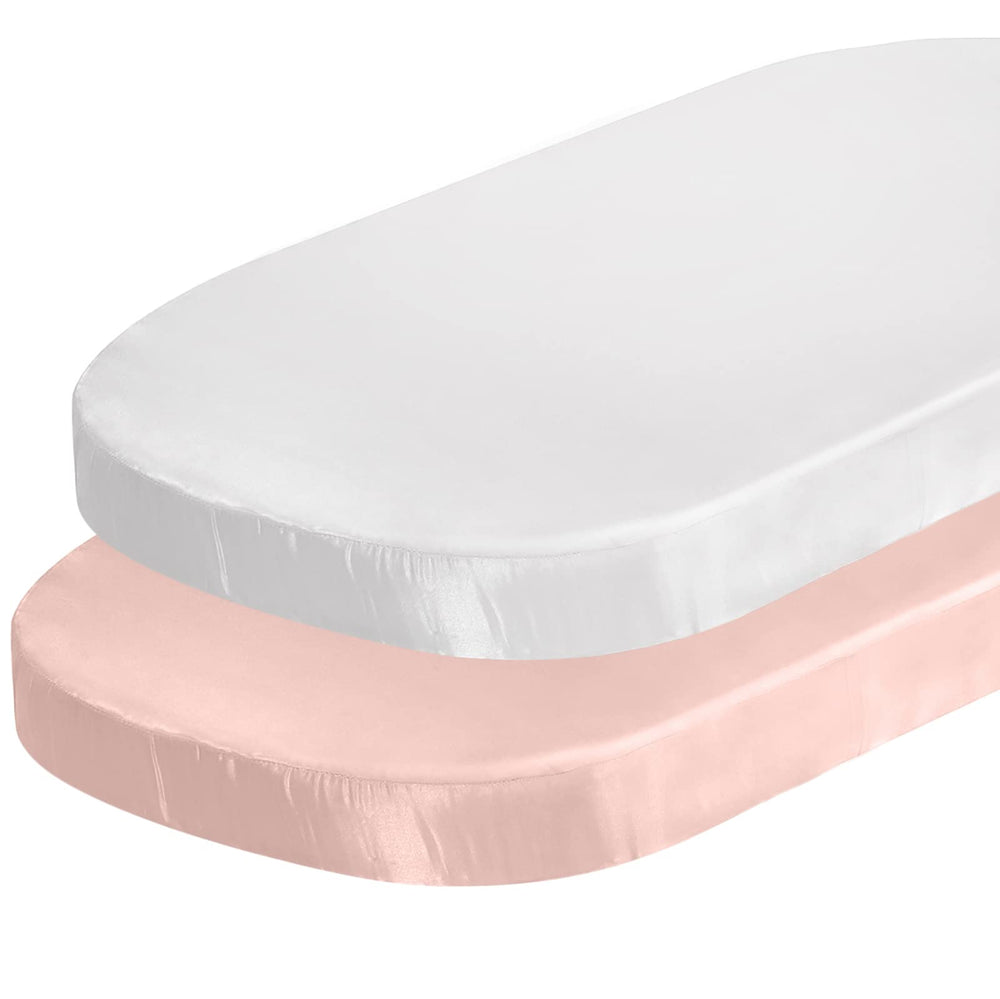 SiinvdaBZX satin bassinet sheets pink white close-up shows silky texture for smooth touch.