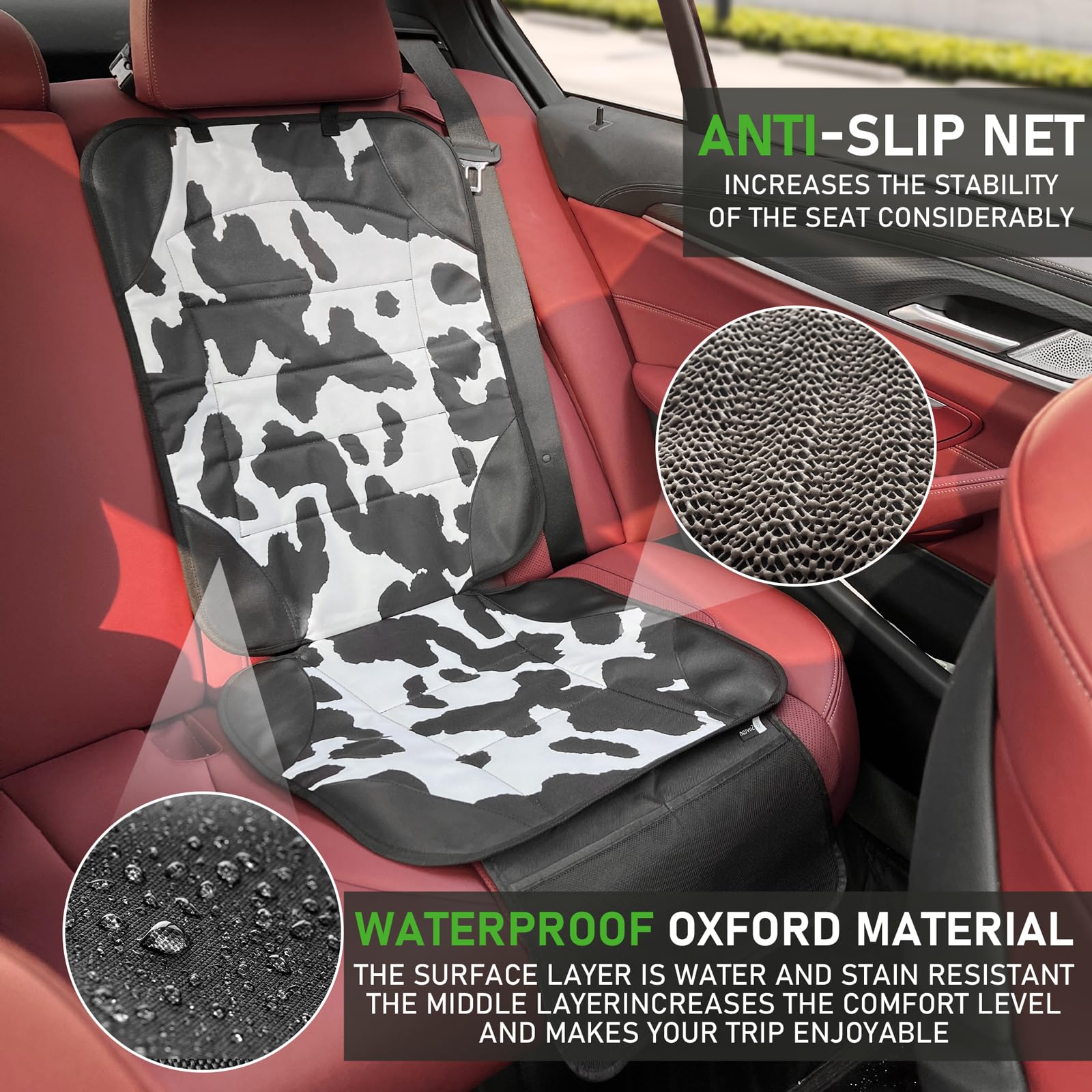 Siivton car seat protector with mesh pockets keeps essentials within reach.