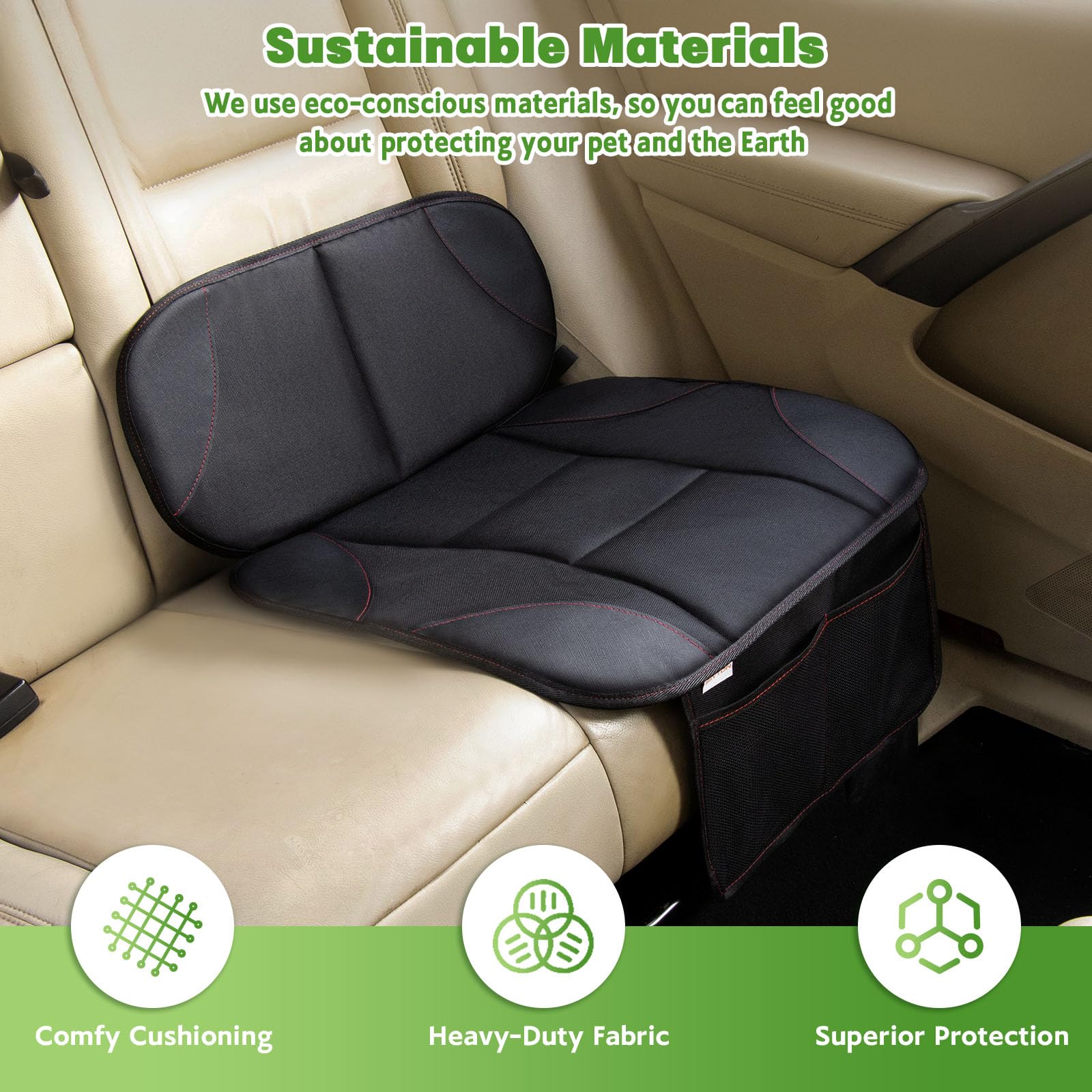 Siivton car seat protector close-up showing reinforced edges and material.
