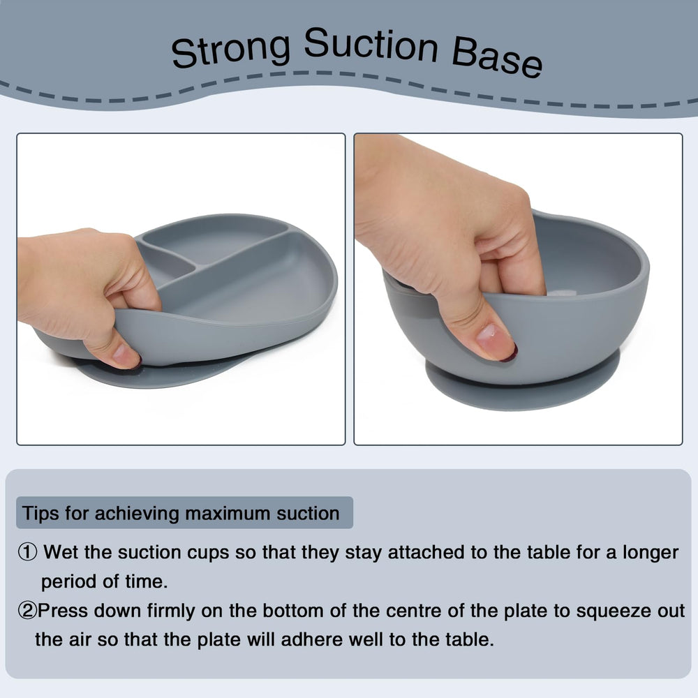 SILI FACTORY divided plates illustrate portioning during baby-led weaning sessions