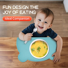 SILI FACTORY bear-shaped placemat close-up in blue, inspires kids at snack time.