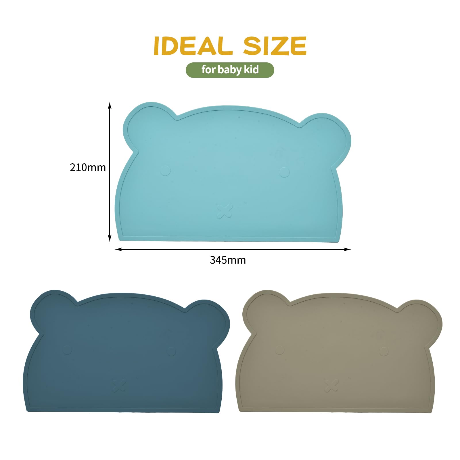 SILI FACTORY silicone bear placemat in blue, two mats laid out for family meals.