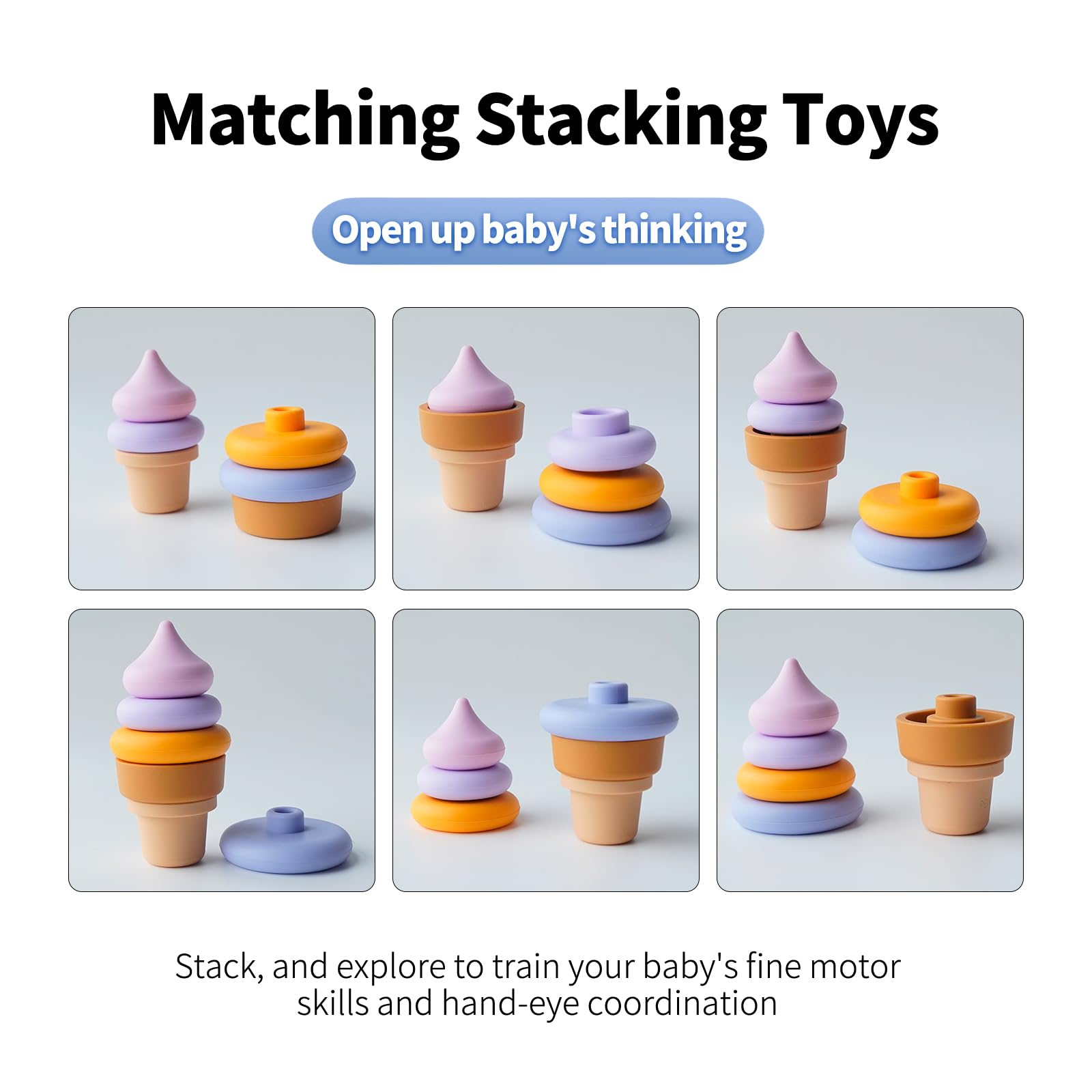 SILI FACTORY silicone toy blue ice cream rings, safe for teething exploration.