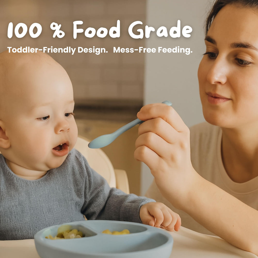 Silicone Baby Feeding Set catch-pocket bib catches drips and crumbs