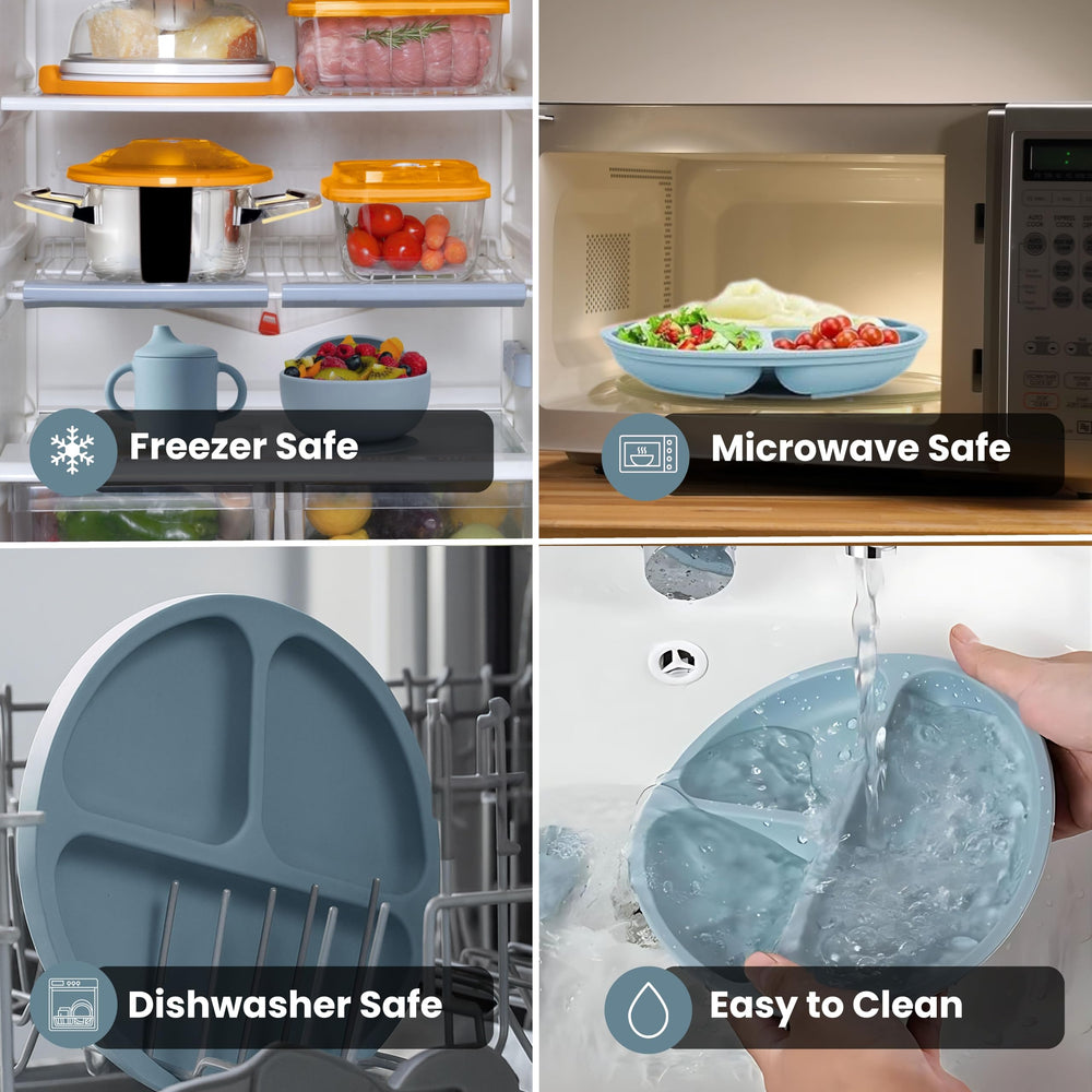 Silicone Baby Feeding Set dishwasher-safe and microwave-safe cleanup