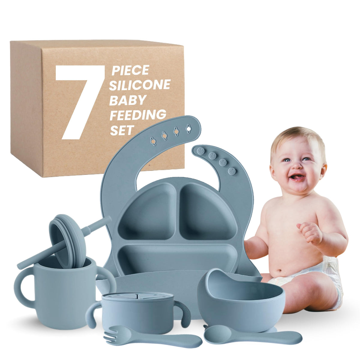 Silicone Baby Feeding Set plate suction on tray enabling mess-free meals