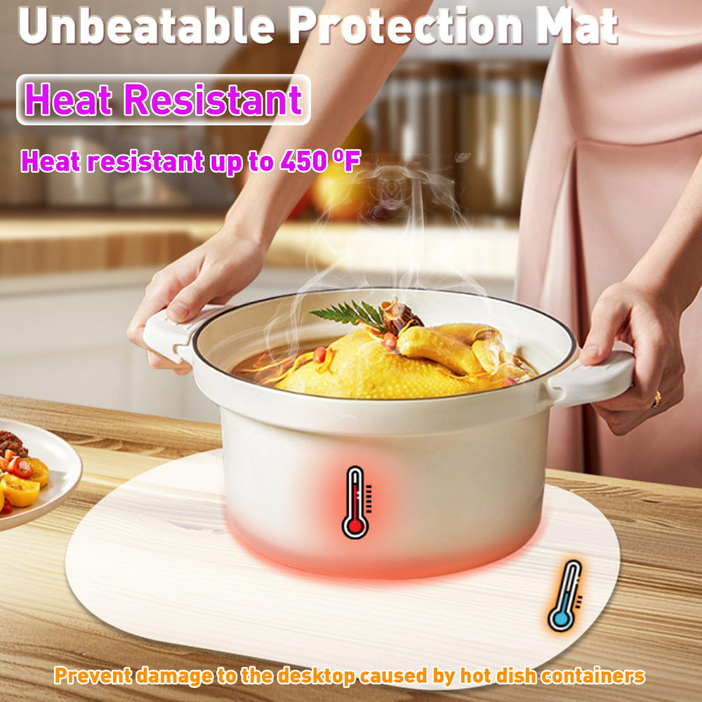 White Siliconty placemat demonstrates heat resistance for hot dishes