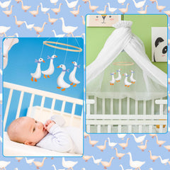 Silipull bamboo ring mobile with white geese in calming nursery decor