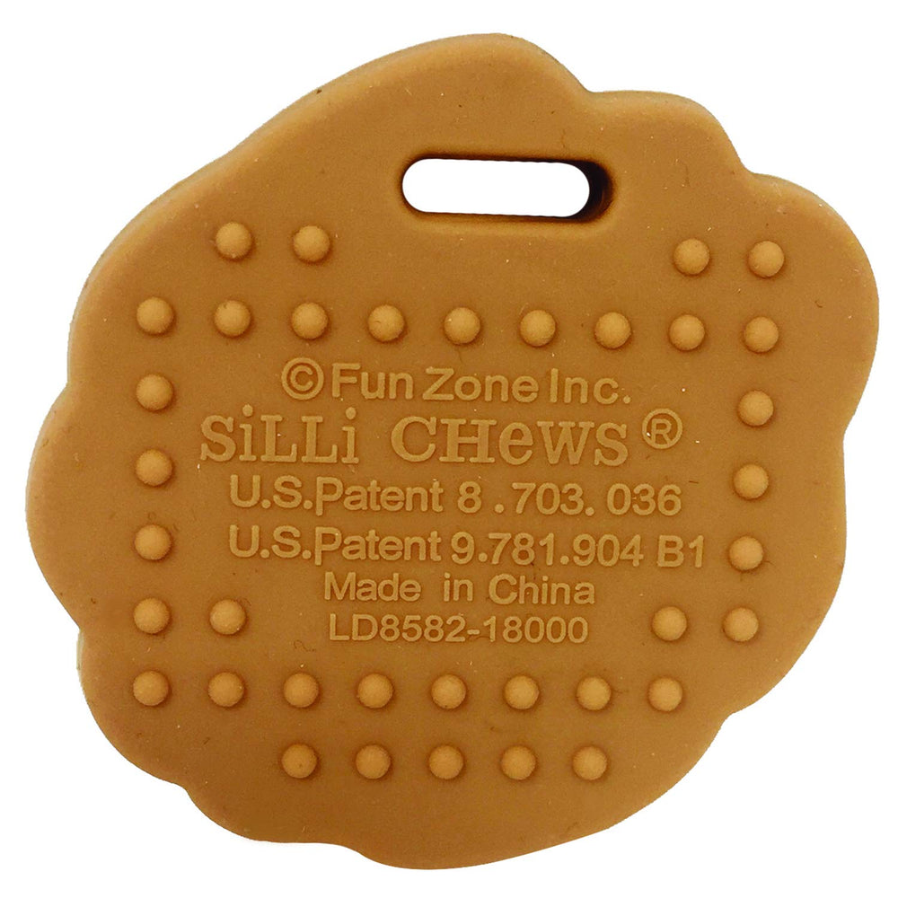 Silli Chews cookie teether with colorful candy chips for sensory exploration.