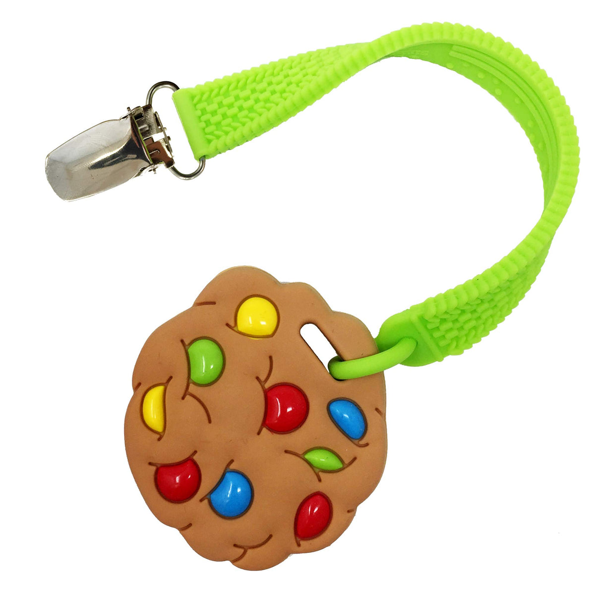 Silli Chews mini cookie teether with clip for on-the-go soothing.