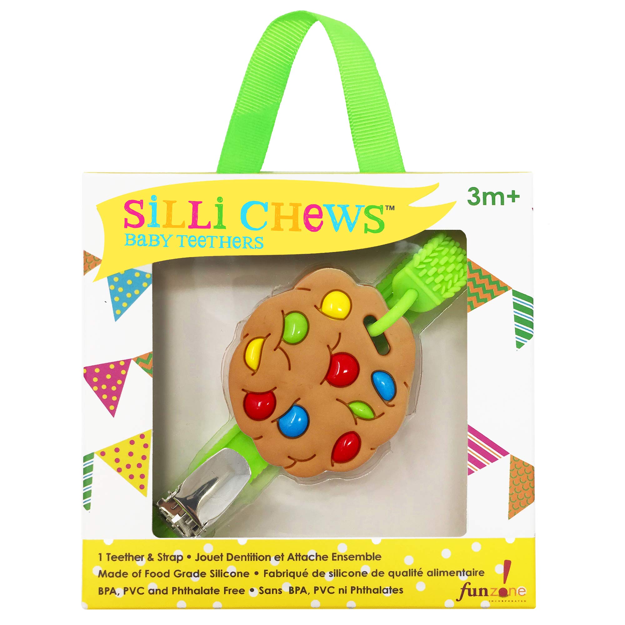Silli Chews silicone teether with textured bumps for gum relief.