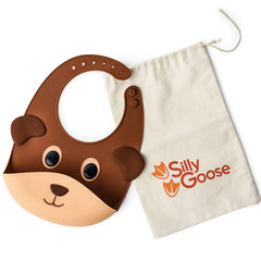 Silly Goose Baby Bear bib with adjustable closure for growing babies.