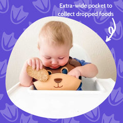 Silly Goose Bear bib is dishwasher-safe for quick cleanup.