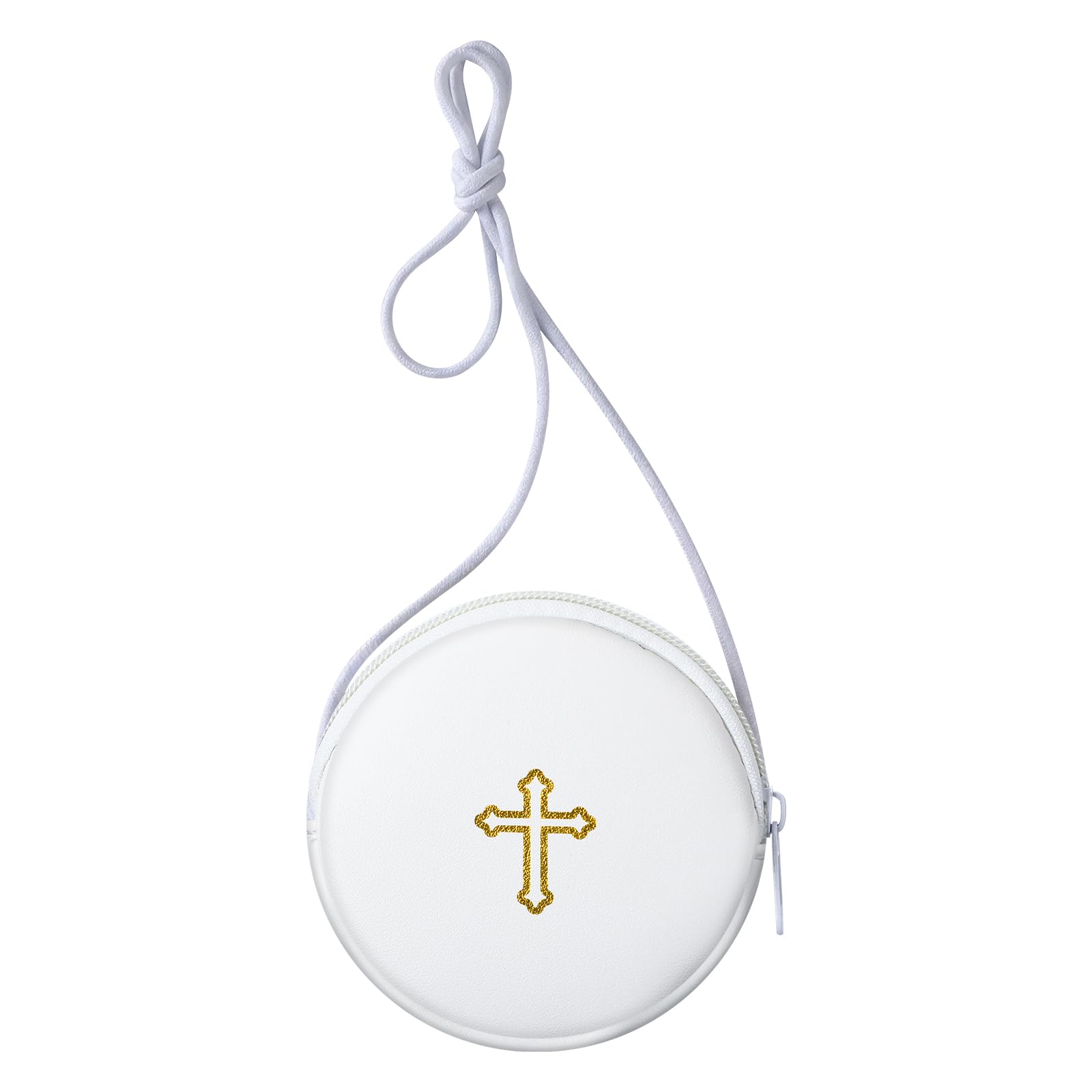 SilTriangle leather communion burse in white round design for dignified processions.