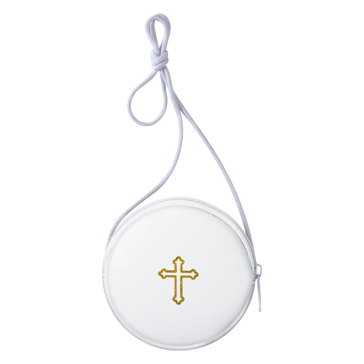 SilTriangle leather communion burse in white round design for dignified processions.