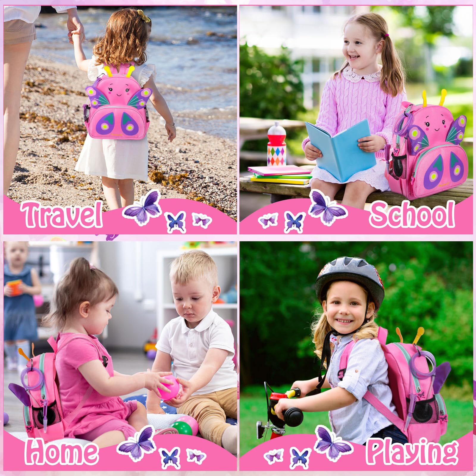 SilTriangle pink butterfly design appeals to kids during outings.