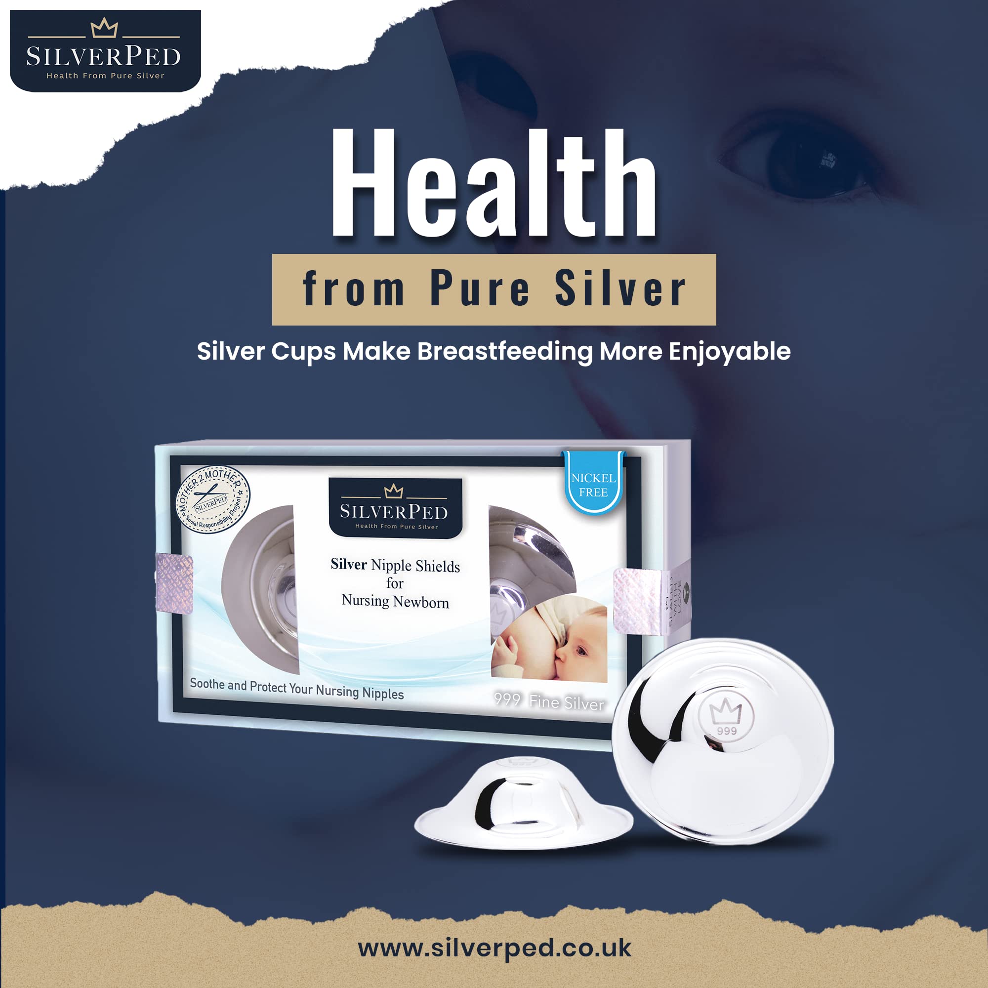 SilverPed nipple shield inner brushed-matte finish improves grip during latch.