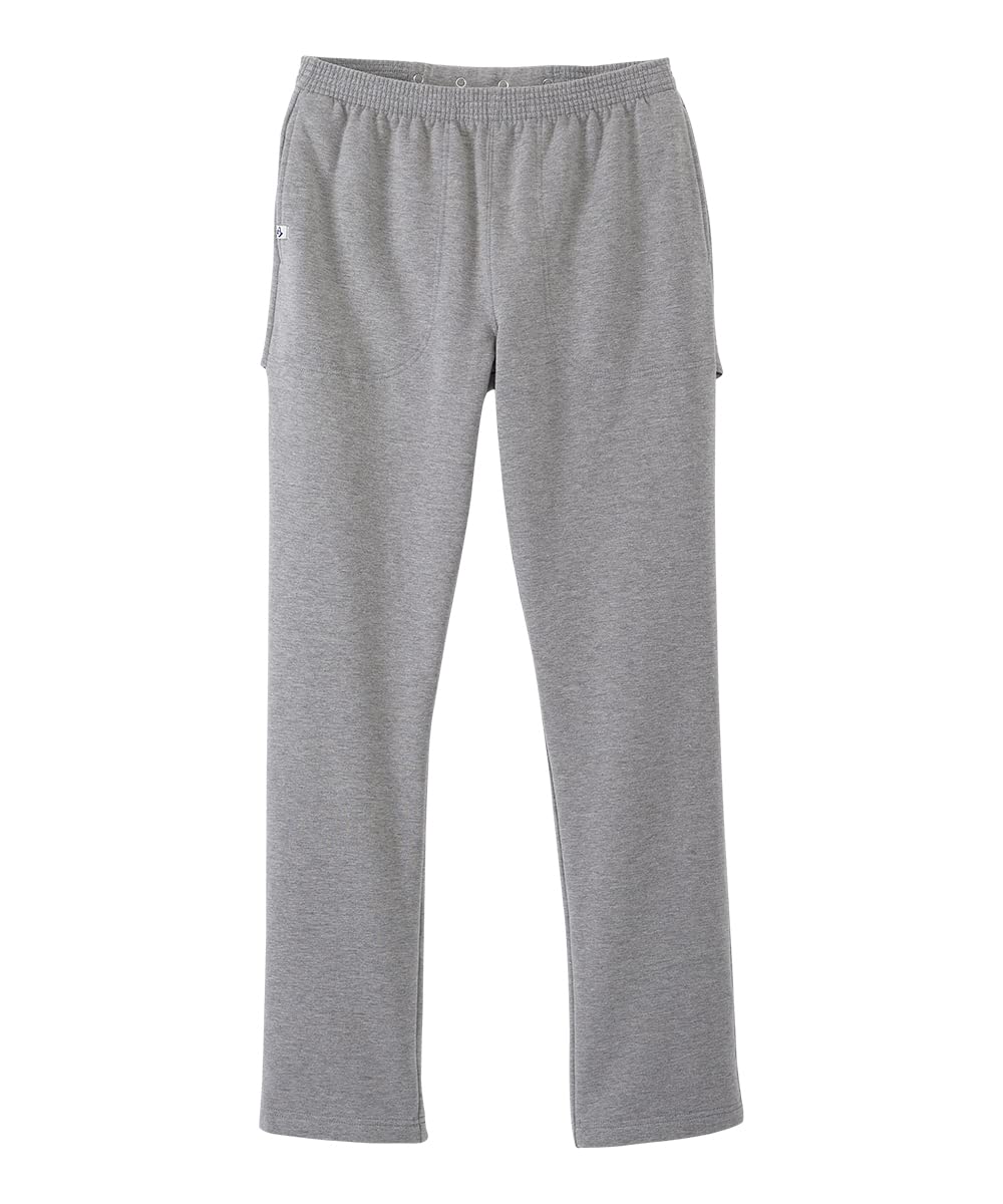 Silvert's open-back fleece pant in heather gray for seated dressing and comfort.