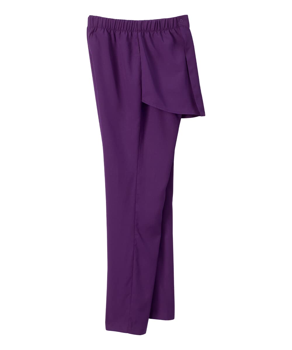 Silvert's open-back pants eggplant, back-overlap view, secure coverage from behind.