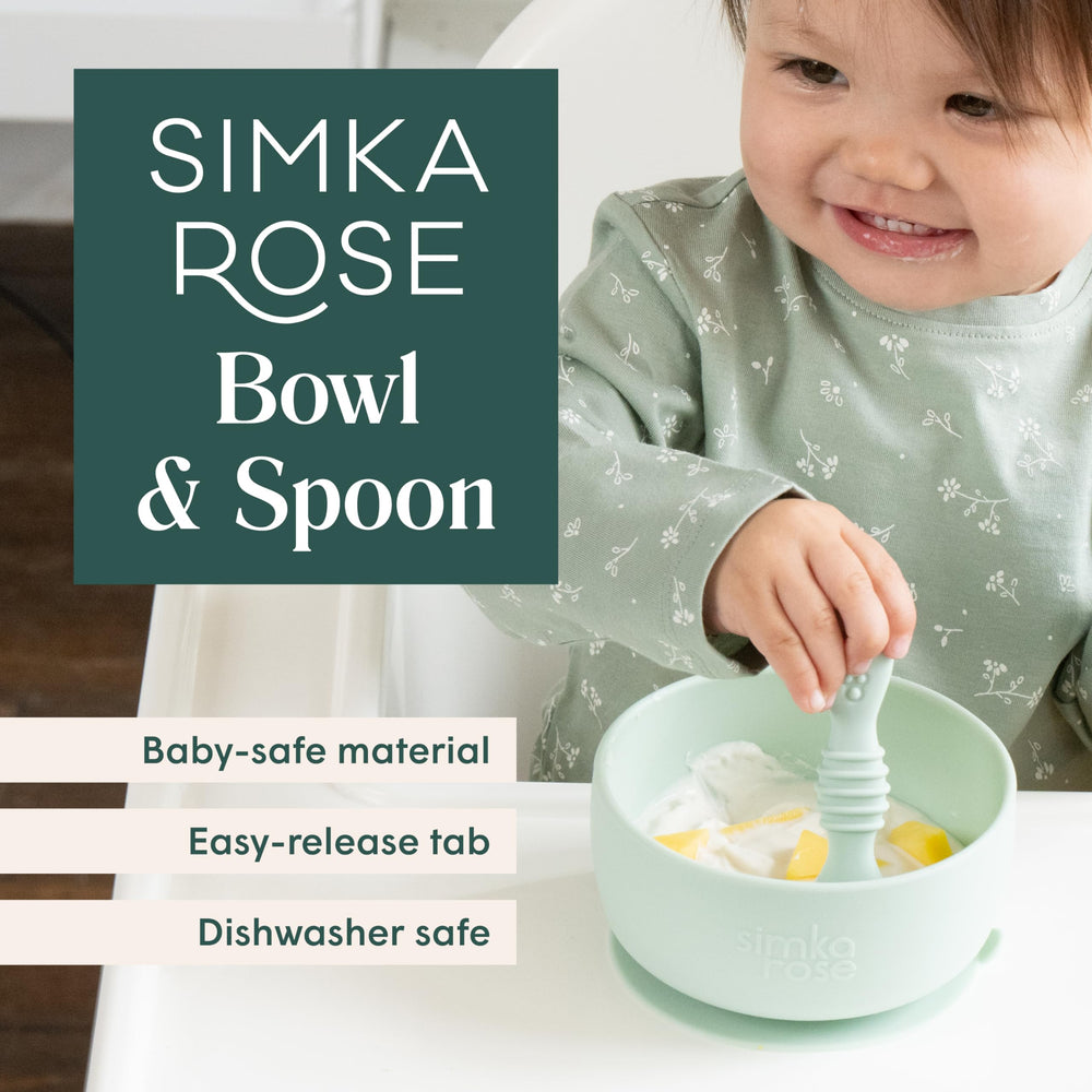 Simka Rose Pebble silicone spoon gentle on gums during teething meals