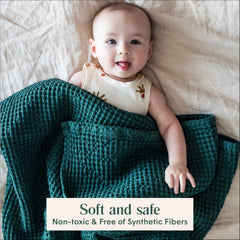 Simka Rose waffle blanket in a calm nursery setup