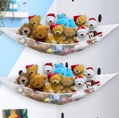 Simple Houseware corner wall storage net with hook installation for quick toy organization.
