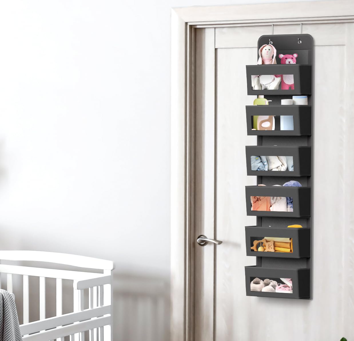 Simple Houseware dark-gray finish blends with decor while organizing essentials.