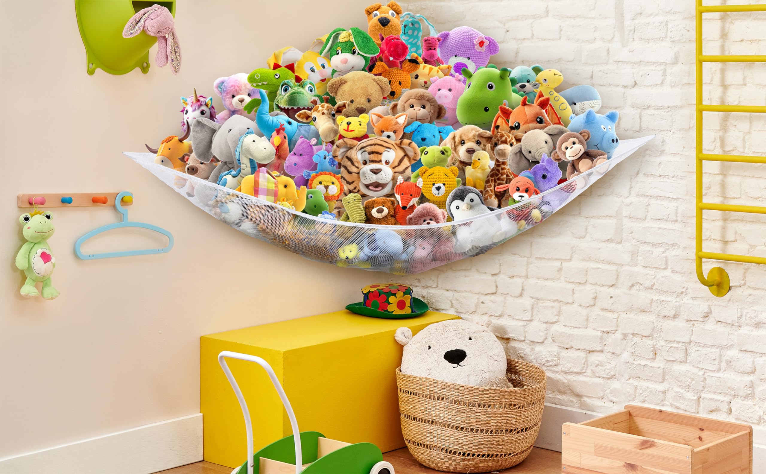 Simple Houseware jumbo capacity hammock stores 30+ toys in a single corner.