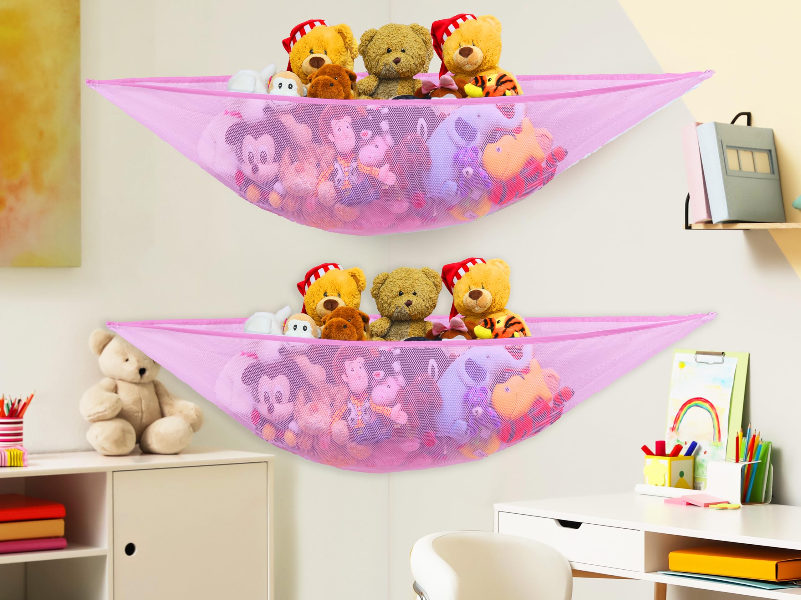 The 30+ toy capacity of the Simple Houseware hammock stores plushies of various sizes.