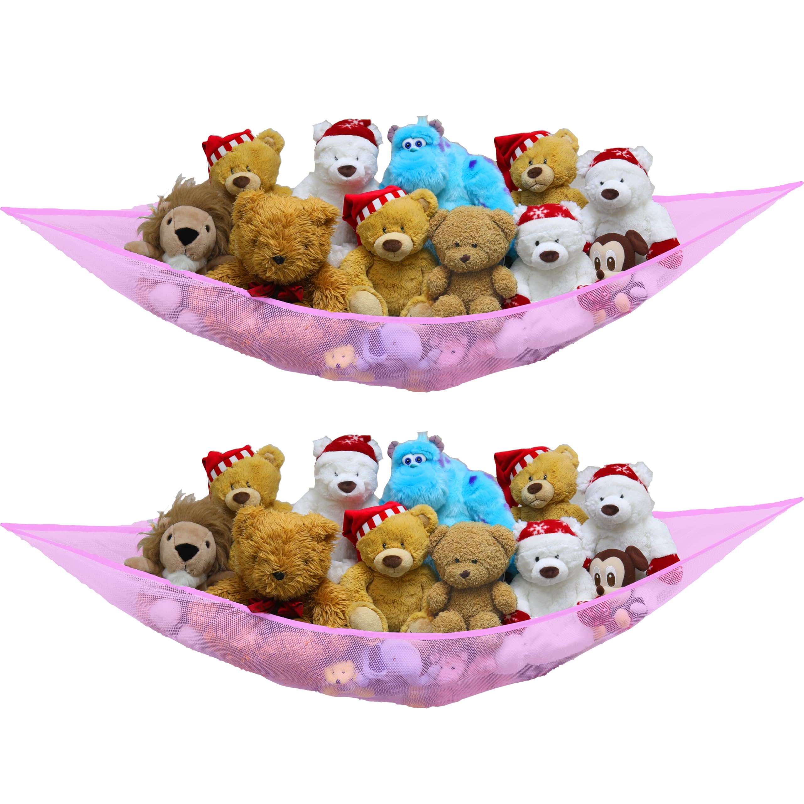 Simple Houseware stuffed animal hammock installation in a corner saves space.
