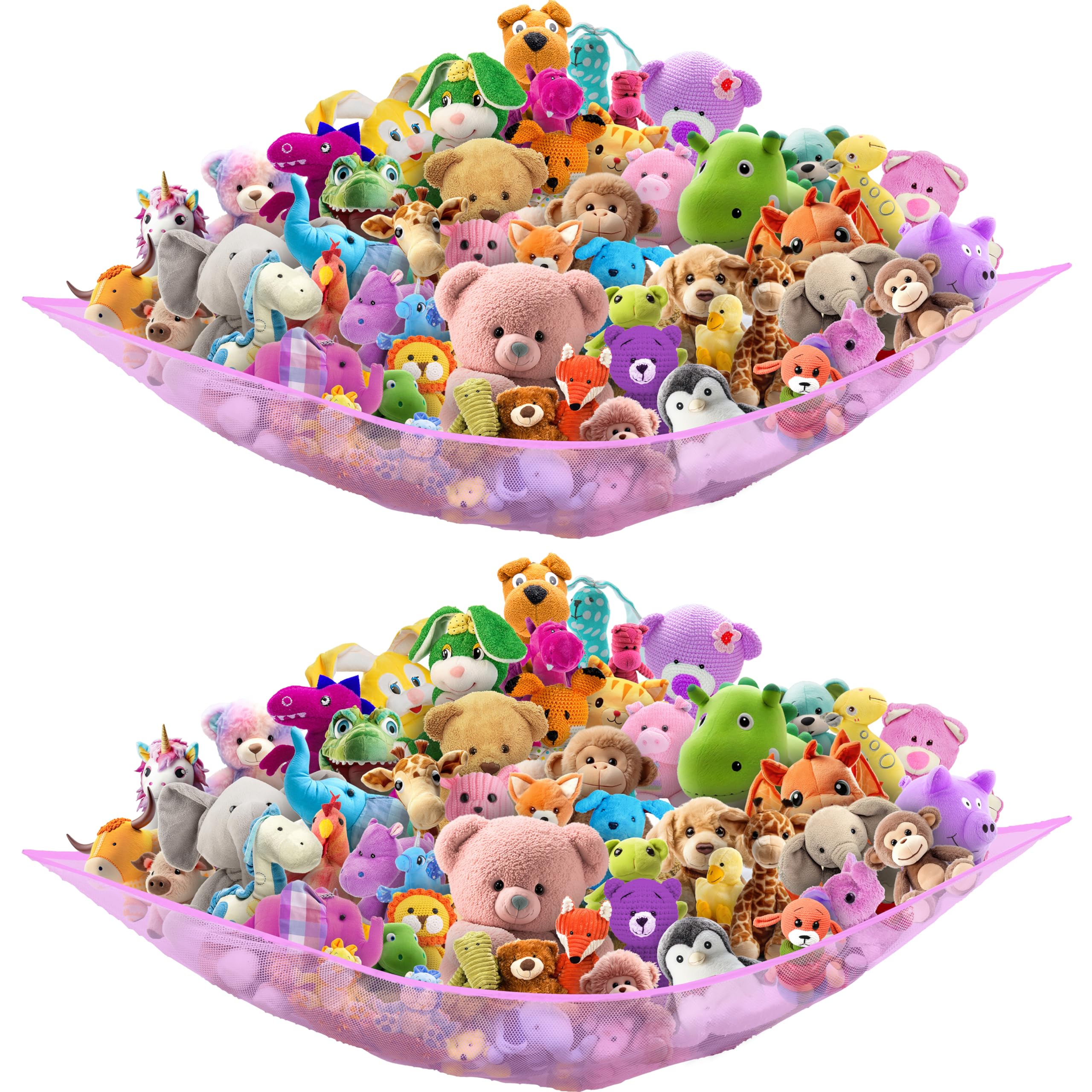 Kids' playroom organization with the Simple Houseware stuffed animal hammock keeps toys within reach.