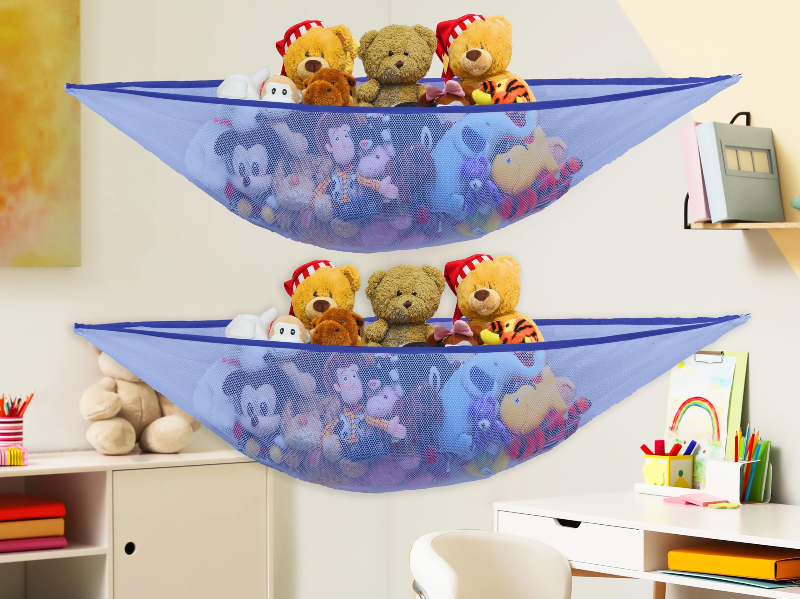 Dark blue Simple Houseware hammock complements kid-friendly decor in playroom
