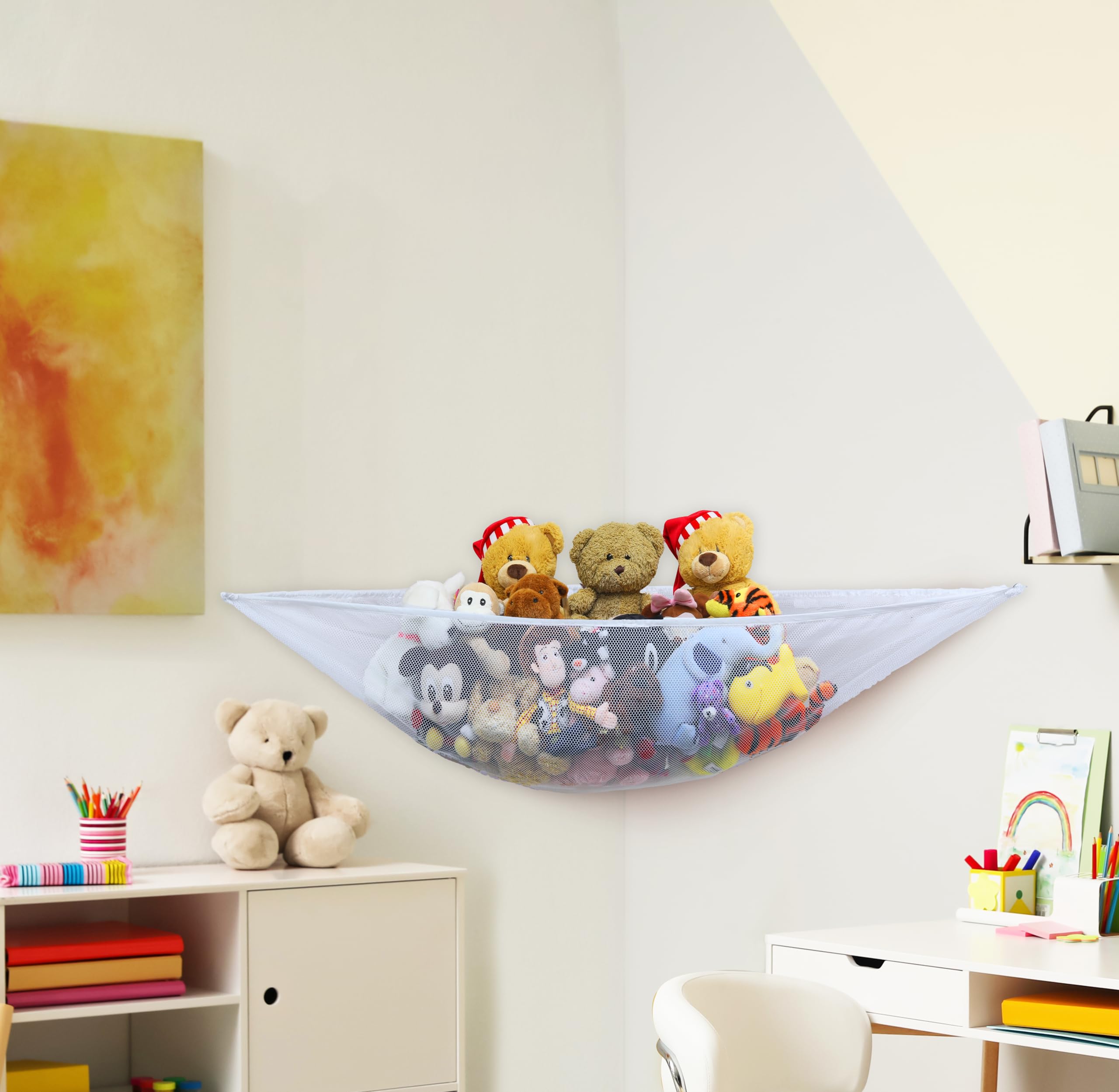 Simple Houseware white finish blends with kids' rooms as functional toy storage.