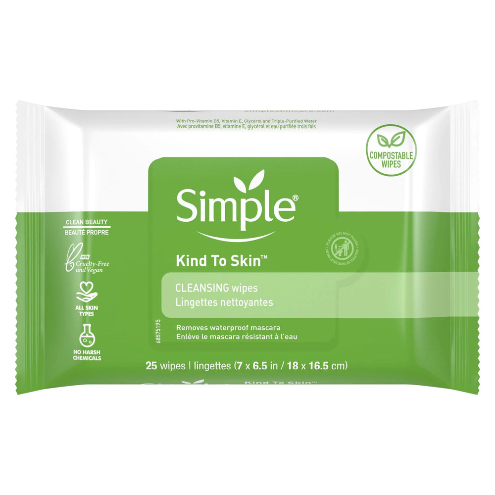 Simple Sensitive Skin makeup removing wipes, pack of 3, gentle cleansing.