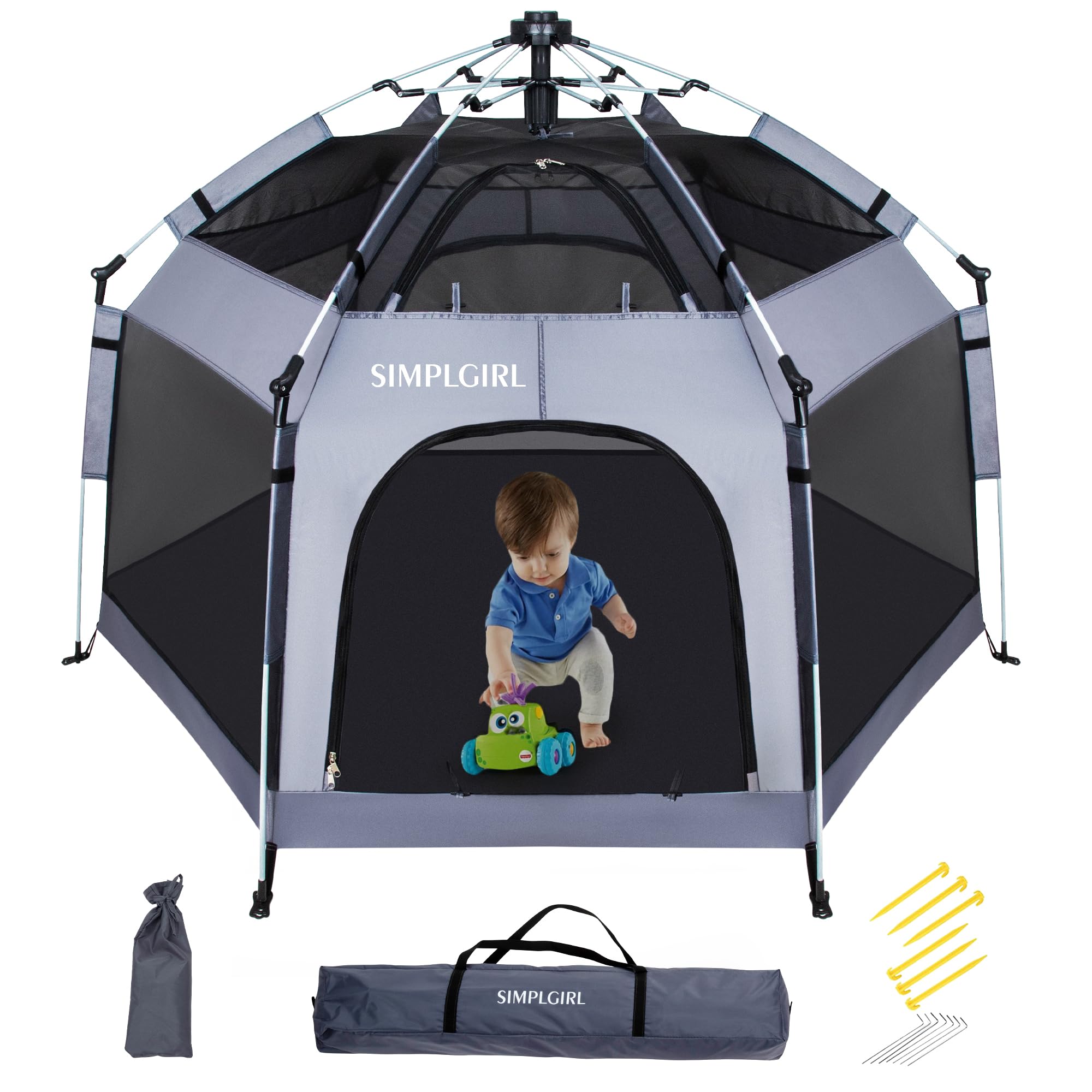 SIMPLGIRL premium playpen canopy provides shade and safety for outdoor play.