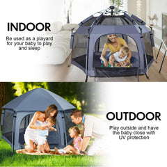 SIMPLGIRL premium playpen in pop-up mode shows quick setup in grey.