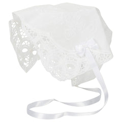 Simply Charming Battenburg bonnet in cotton, a timeless keepsake for cherished homecomings
