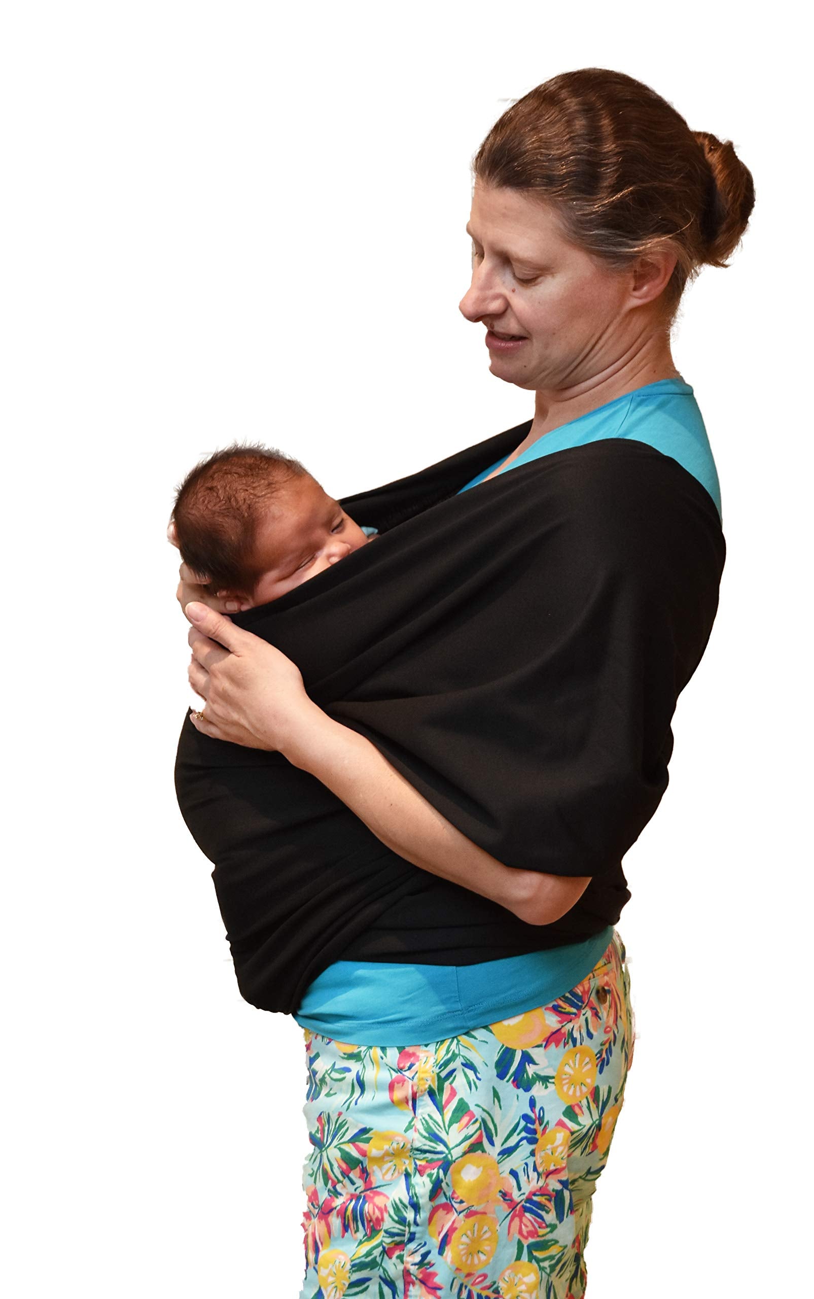 Simply Essential Solutions baby wrap worn on shoulder distributes weight evenly for comfortable carrying