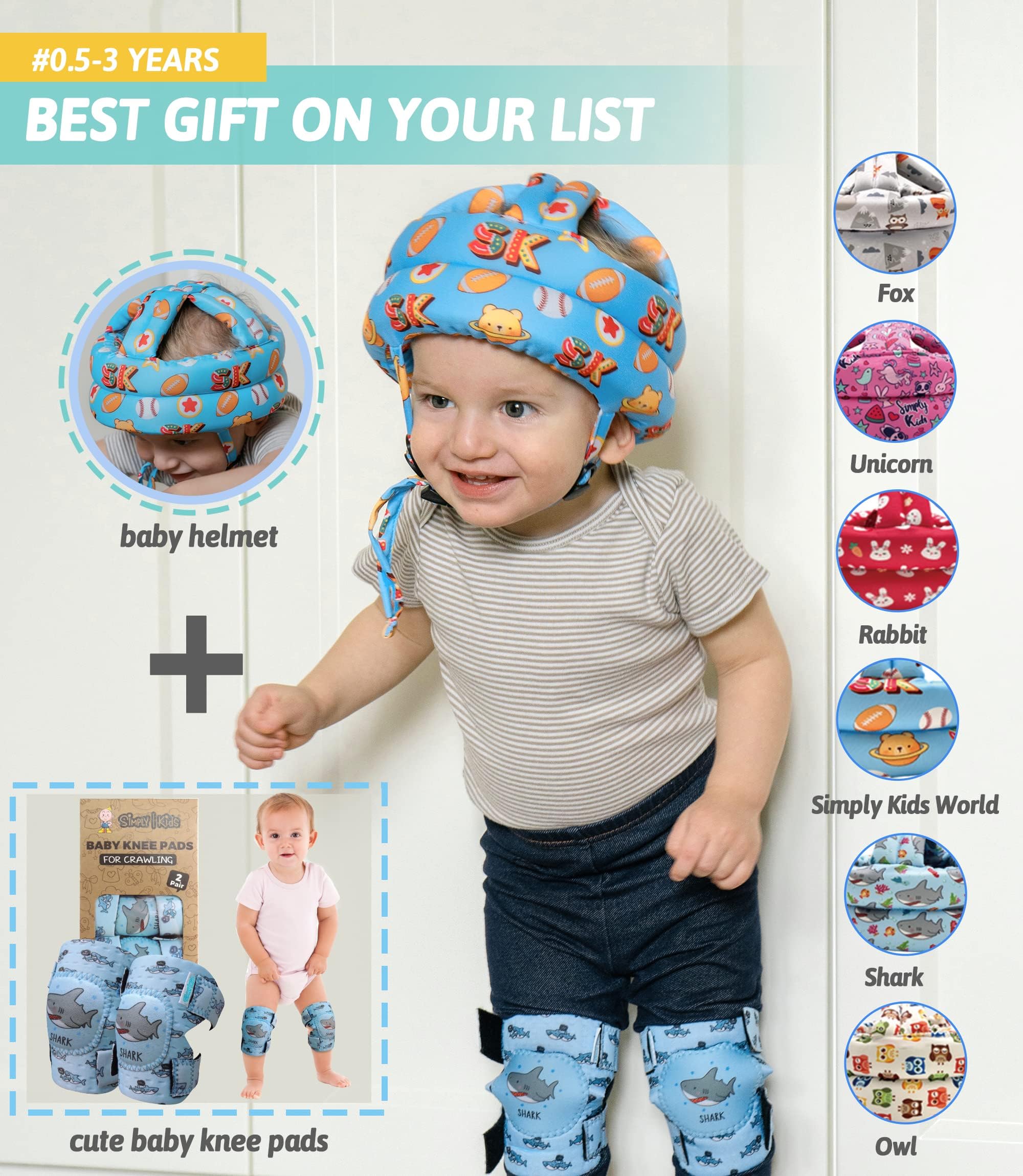 Simply Kids soft cushion helmet cushions bumps during crawling and walking.