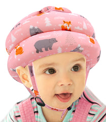 Simply Kids Pink Fox helmet front view for safe crawling and learning to walk