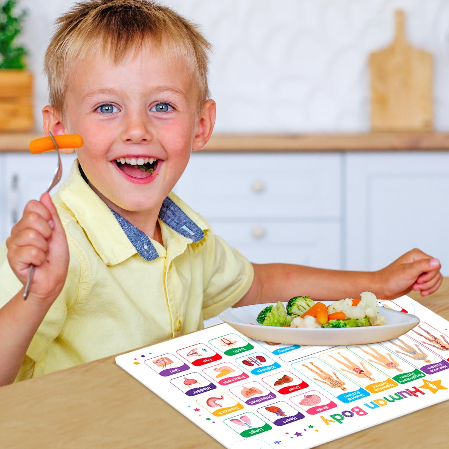 Simply Magic educational placemats packaging shows five creative mats