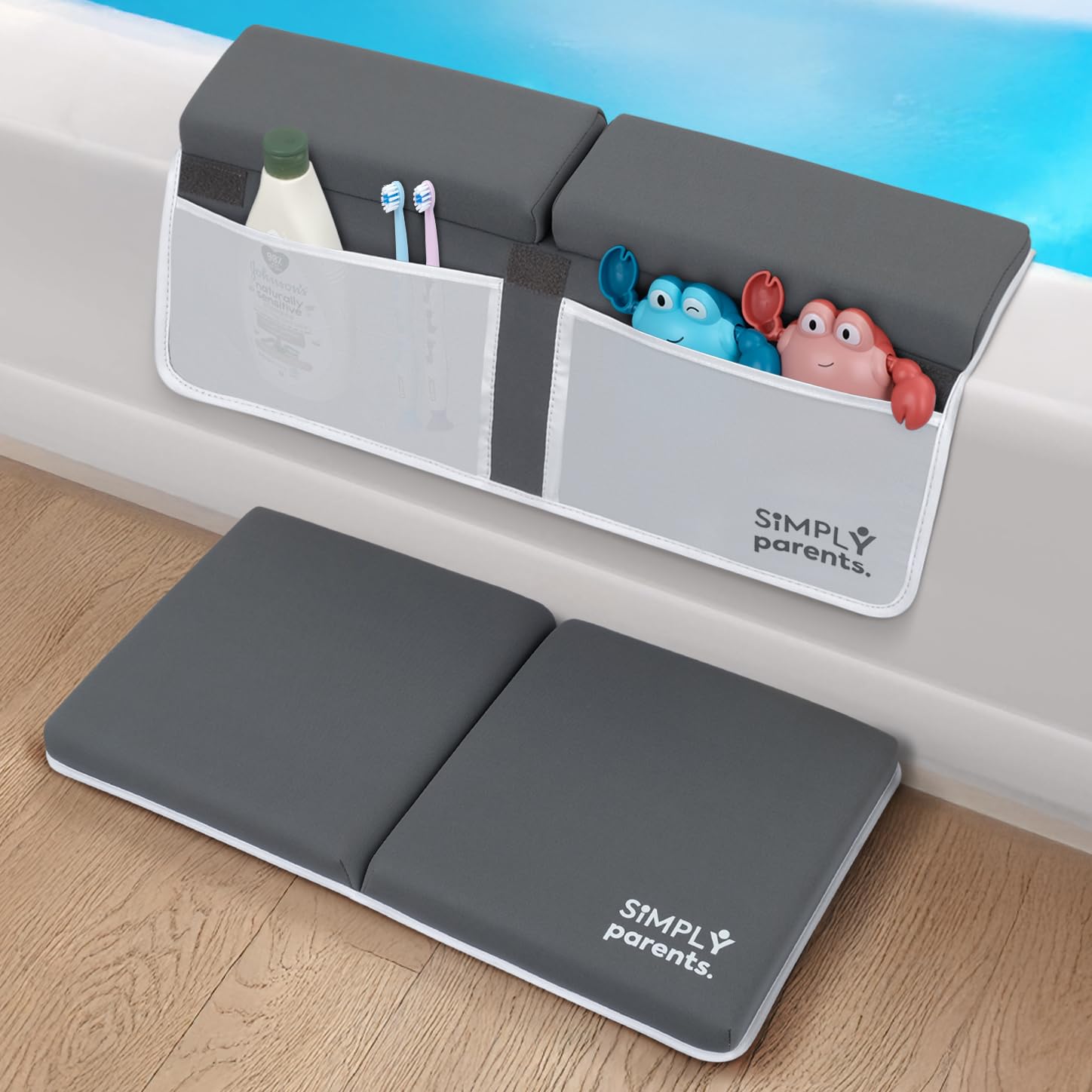 SIMPLY Parents machine-washable kneeler for easy cleaning after baths.
