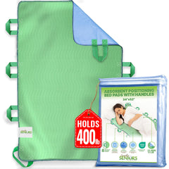 Simply Seniors absorbent bed pad with 8 handles for easy repositioning and enhanced caregiver control.