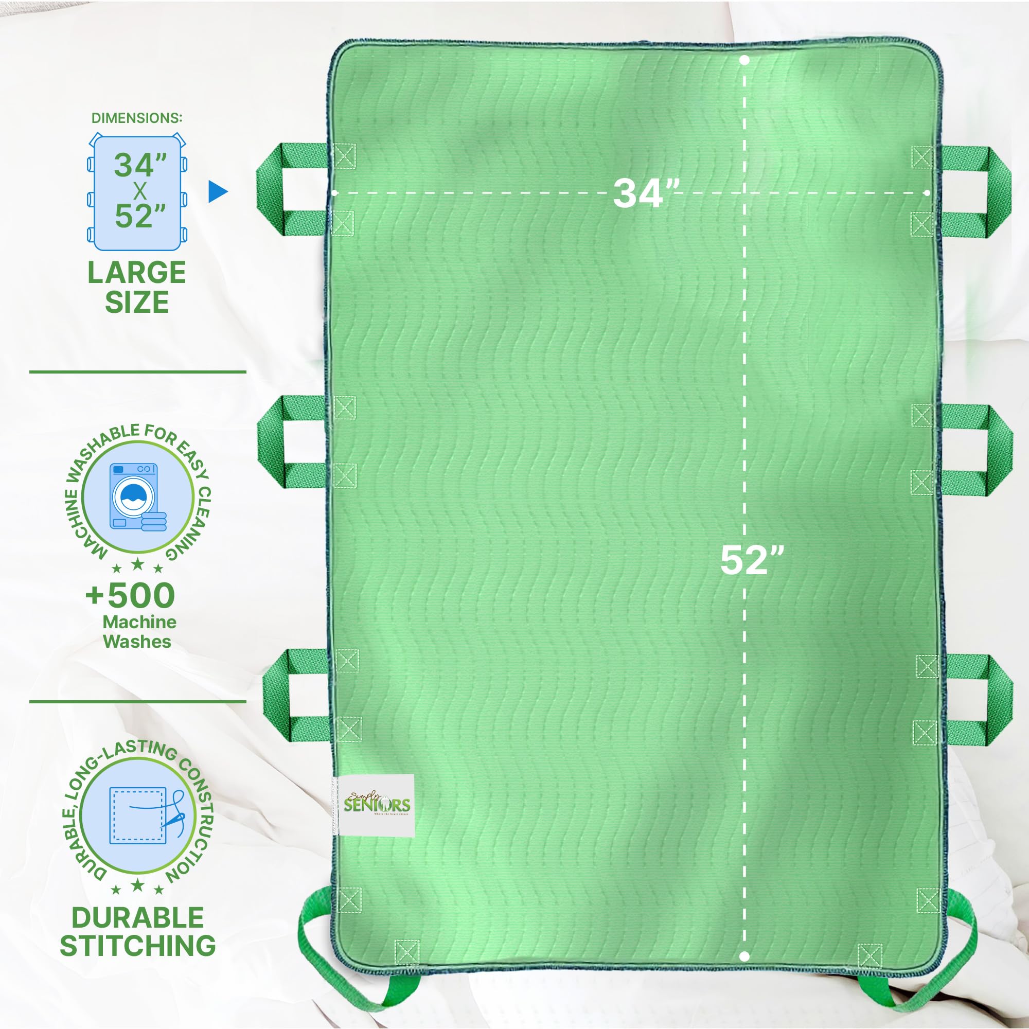 Simply Seniors bed pad features quick-drying top layer for faster moisture evaporation.