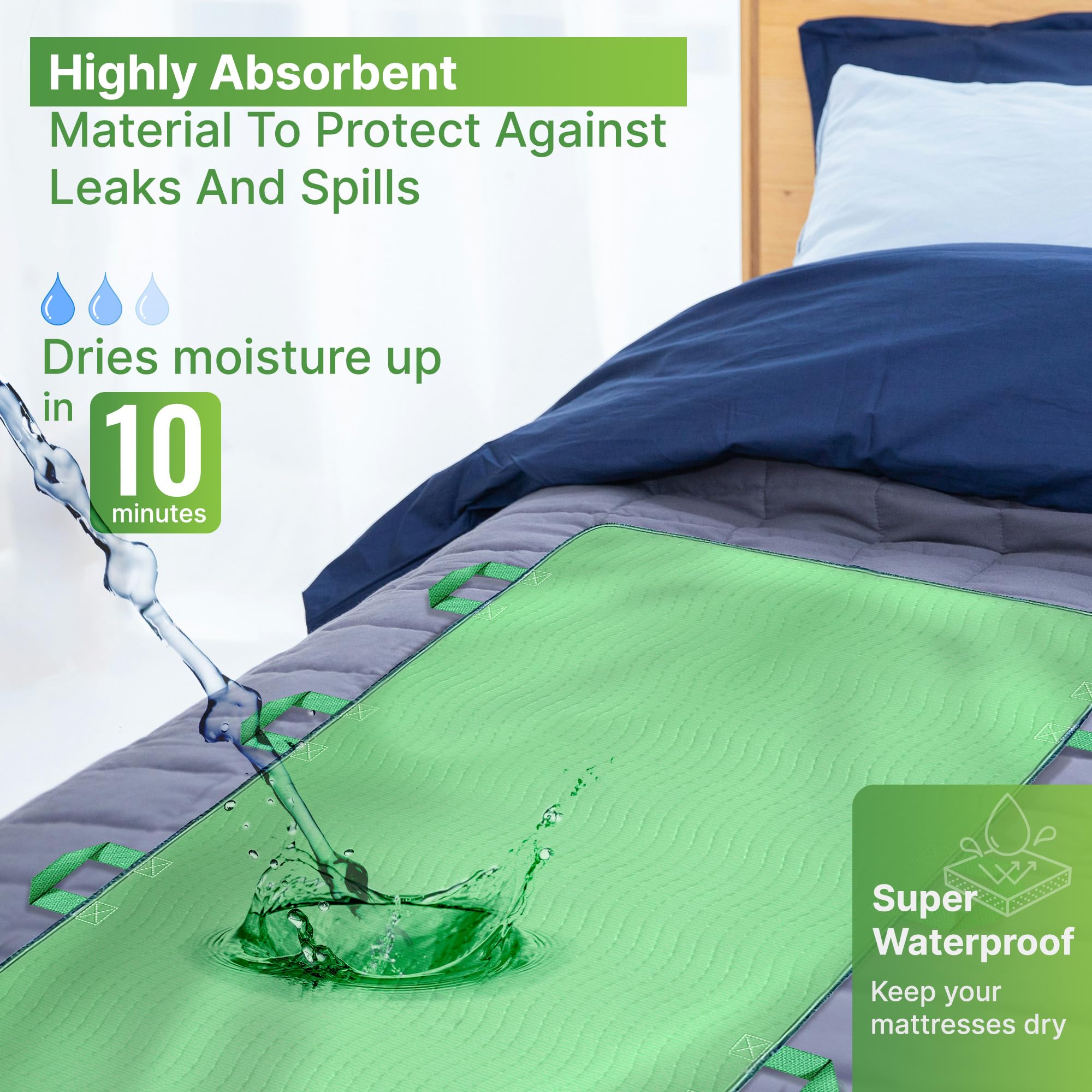 Simply Seniors bed pad is washable and reusable for sustainable care.